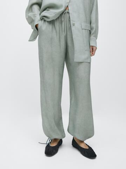 Massimo Dutti Брюки Саруэль с завязками, фисташковый