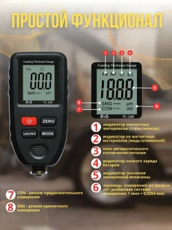 Толщиномер R&D TC100 измеритель толщины лакокрасочного покрытия автомобиля (батарейки в комплекте)