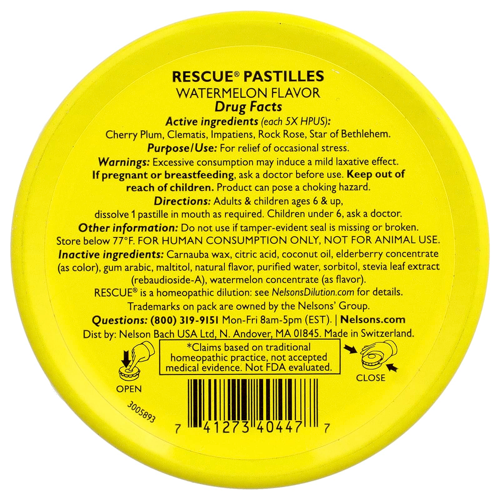 Bach, Rescue® Pastilles, для снятия стресса, арбуз, 35 пастилок, 50 г (1,7 унции)