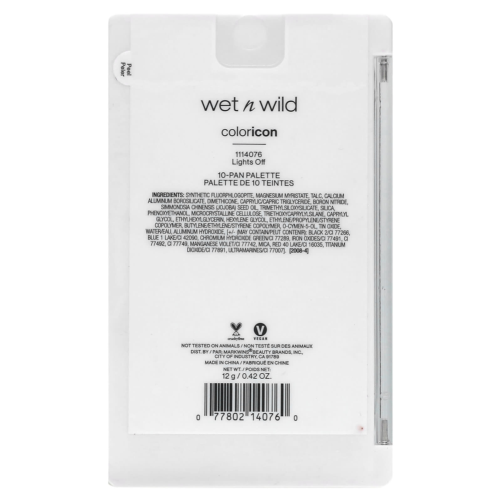 wet n wild, Color Icon, палитра теней из 10 оттенков, 1114076 Light Off, 12 г (0,42 унции)