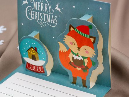 Открытка 3D "Merry Christmas" с красным конвертом (8х10см)