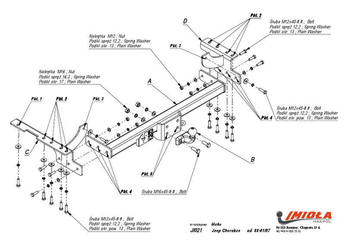 Фаркоп IMIOLA J.021 Jeep Cherokee 1988-1997(паспорт и сертификат в комплекте)(без электрики)