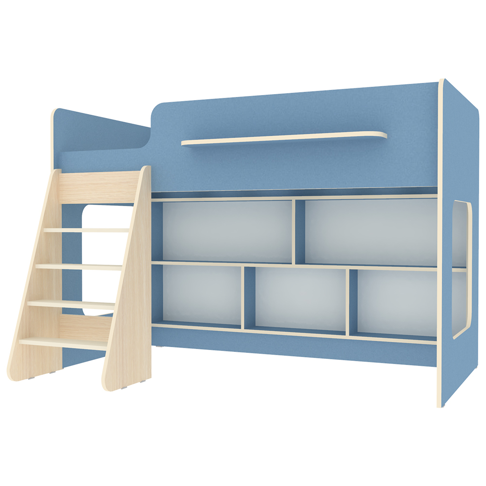Кровать-чердак КарИВи Л-22.1   Дуб Молочный Светло-синий, голубой