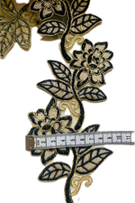 Кружево декоративное с кордом и вышивкой цвет молочно-золотой с черным