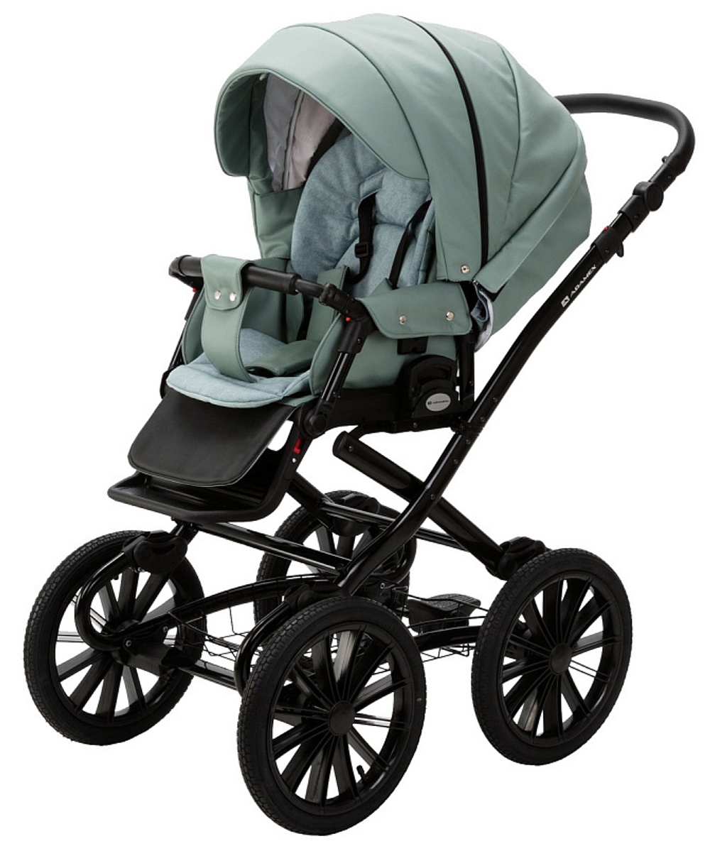 Детская коляска Adamex Chantal Retro Deluxe 2 в 1 C-SA20 (СЕРО-ЗЕЛЕНАЯ КОЖА)