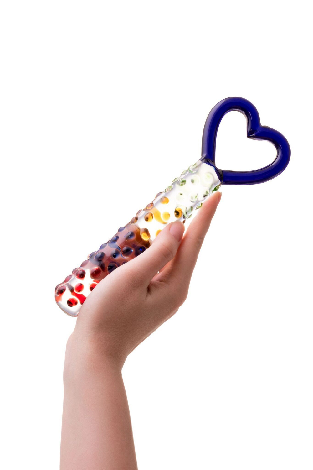 Стеклянный фаллос с ручкой-сердцем - 22,5 см. (Цвет: разноцветный)