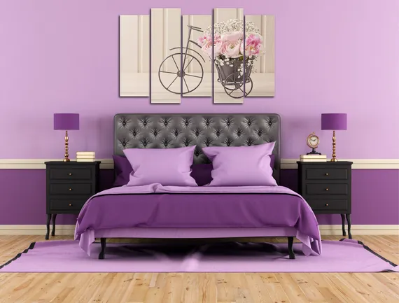 Модульная картина "Велосипед с цветочной корзинкой"