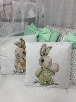 Комплект в кроватку 18 предметов "Кролик с мороженным зеленый", сатин