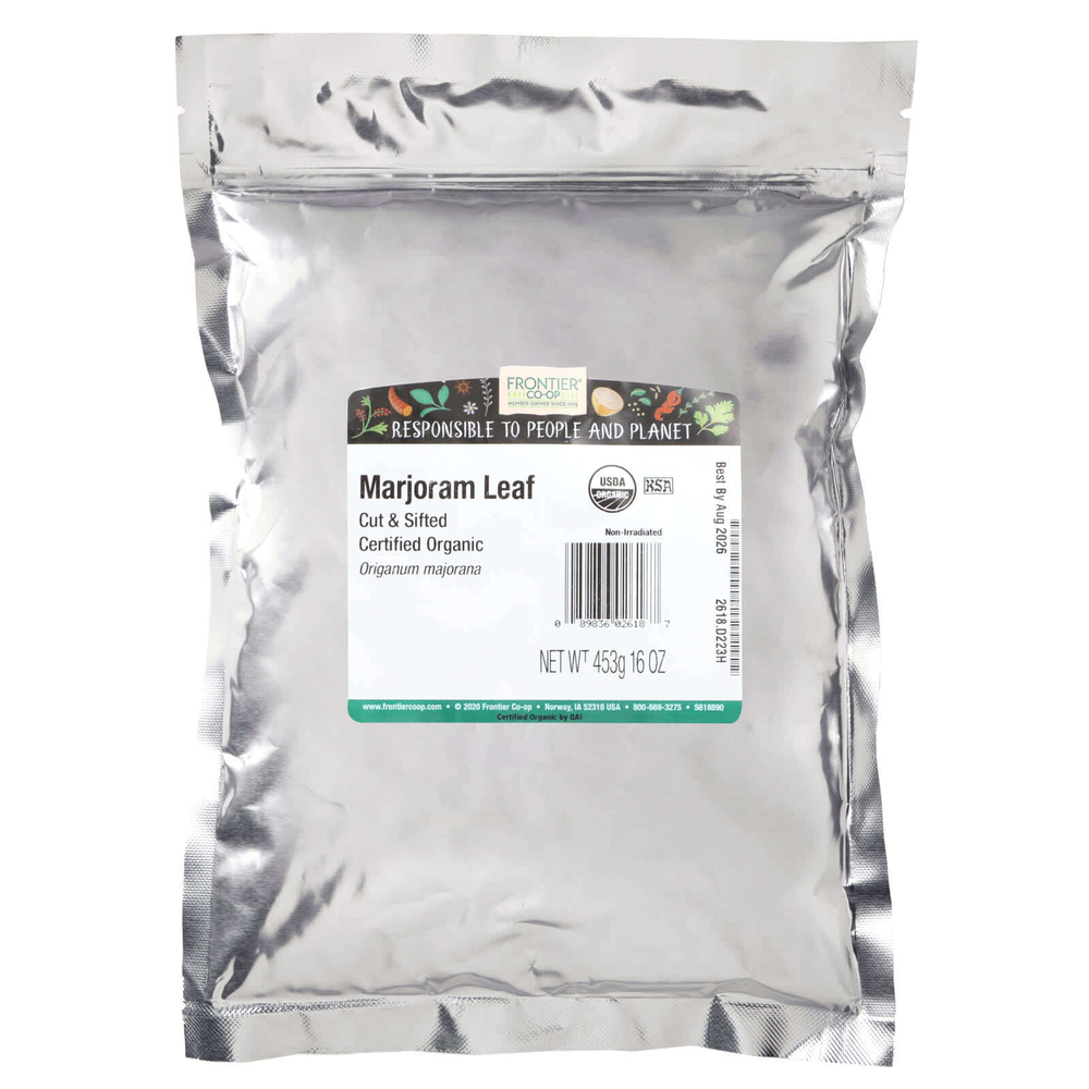 Frontier Co-op, Органические нарезанные и просеянные листья майорана, 453 г (16 унций)