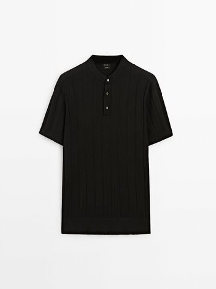 Massimo Dutti Поло в рубчик с короткими рукавами, черный