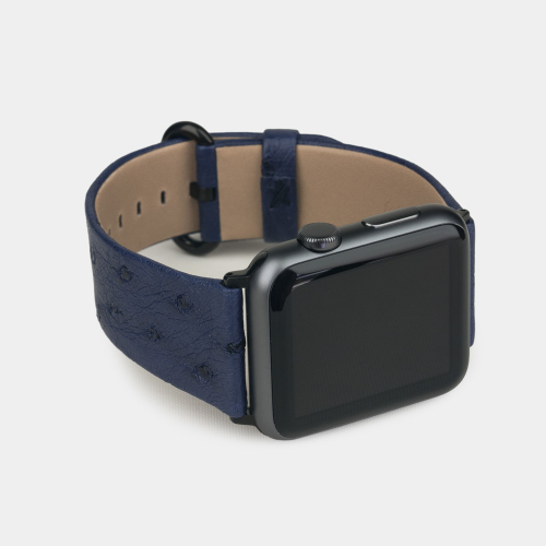 Ремешок для Apple Watch 44/45/46 mm из кожи страуса, синего цвета