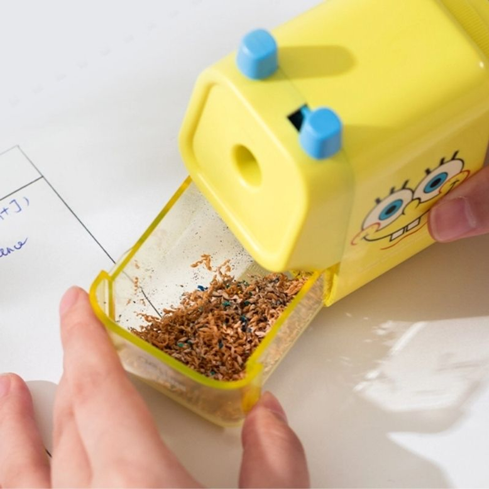 Точилка DELI "SpongeBob" механическая, 1 отверстие, с контейнером, ассорти