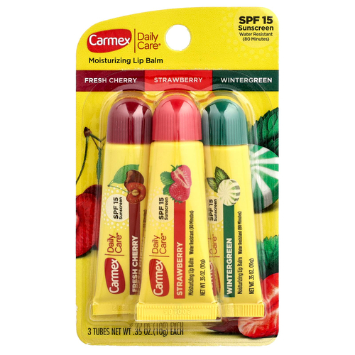 Carmex, Daily Care®, увлажняющий бальзам для губ, SPF 15, ассорти вкусов, 3 шт. по 10 г (0,35 унции)