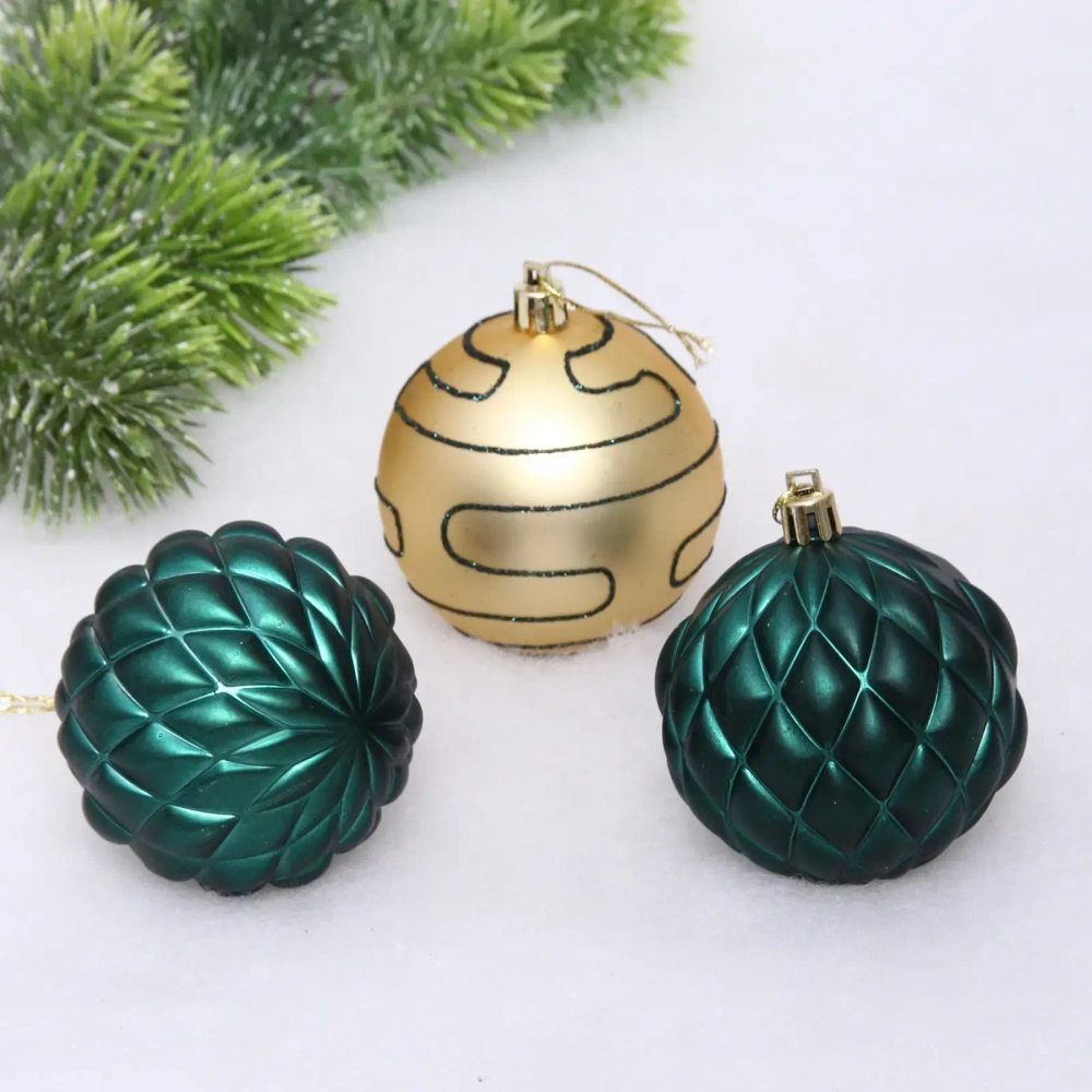 Новогодние шары 7см (набор 3шт) «Сказочная мечта», золото/изумруд