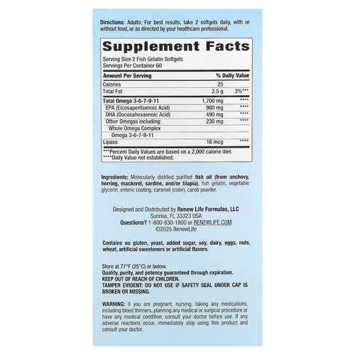 Renew Life, Norwegian Gold®, рыбий жир Critical Omega™, 120 капсул из рыбьего желатина