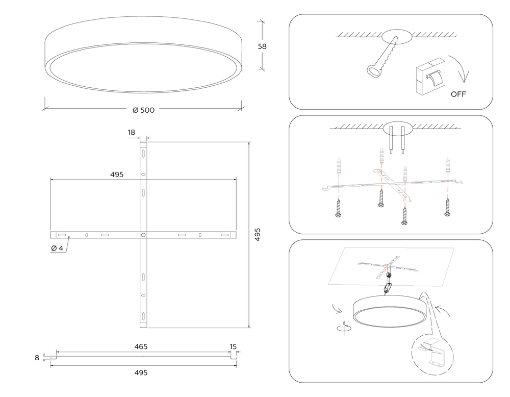 Светильник светодиодный потолочный FV5534 BK черный LED 60W 4200K D500*58 (Без ПДУ)
