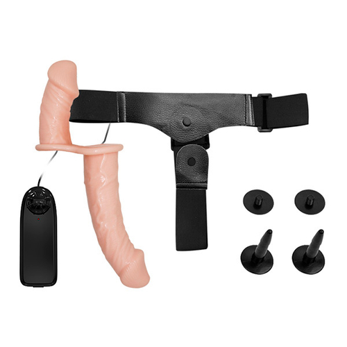 Телесный женский вибрострапон 17,5см на поясе с вагинальной вибропробкой 11см Baile Ultra Passionate Harness BW-022060