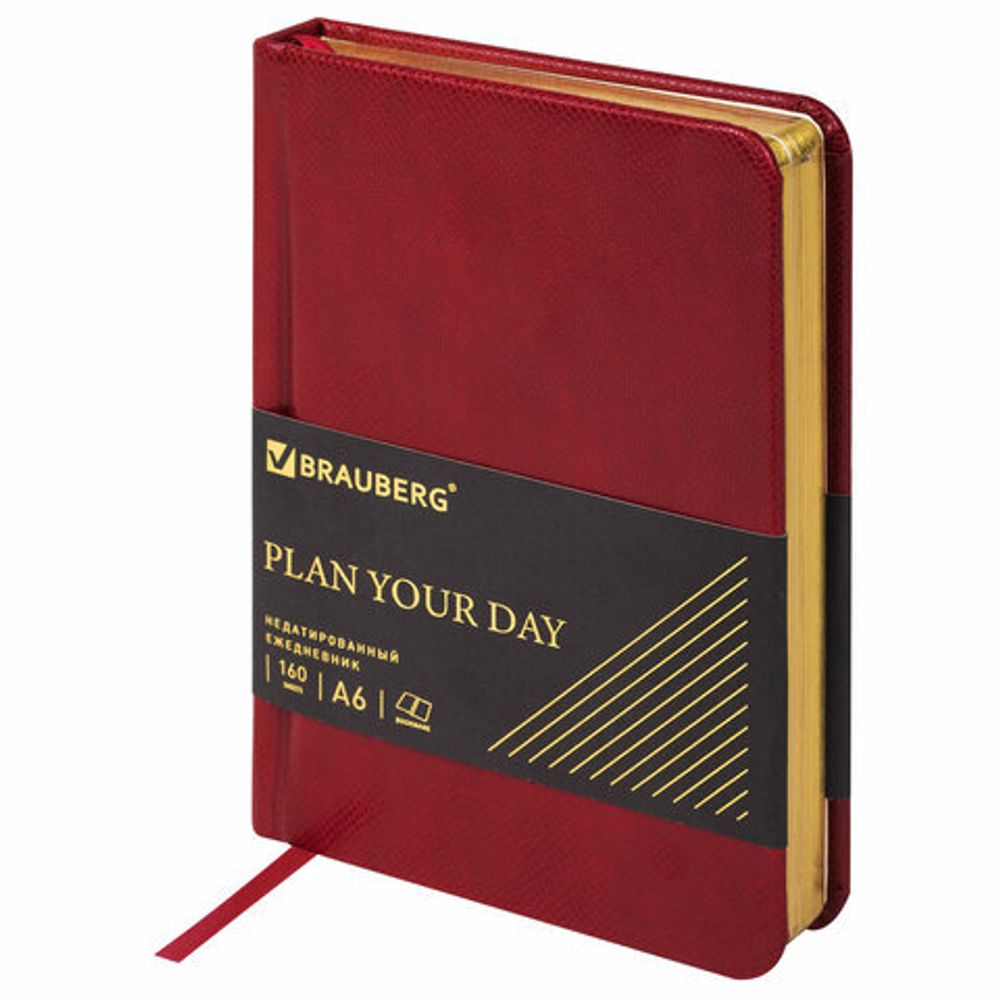 Ежедневник недатированный МАЛЫЙ ФОРМАТ 100x150 мм А6 BRAUBERG "Iguana", под кожу, 160 л., красный, 114468