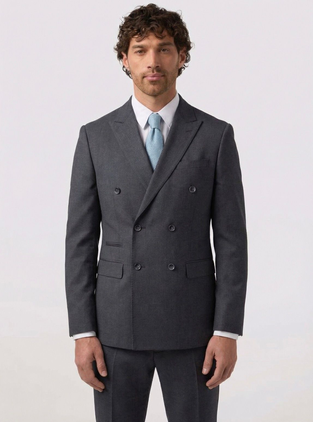 Мужской костюм двубортный (темно-серый) А65