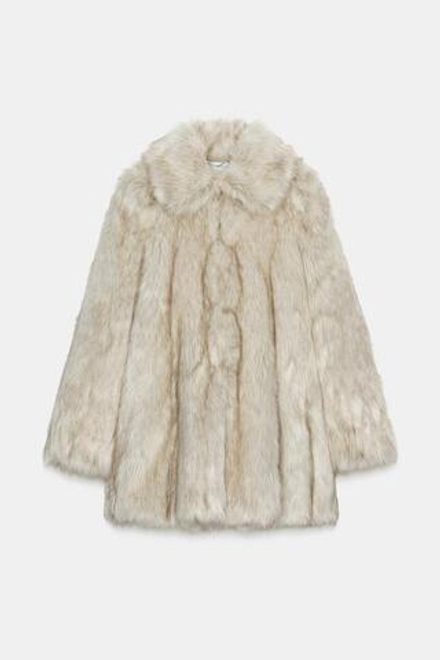 ZARA ШУБА ИЗ ИСКУССТВЕННОГО МЕХА С АКЦЕНТНЫМИ ПЛЕЧАМИ, ЭКРЮ/БЕЖЕВЫЙ
