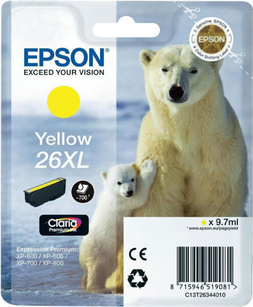 Epson Polar bear Singlepack Yellow 26XL Claria Premium Ink C13T26344010