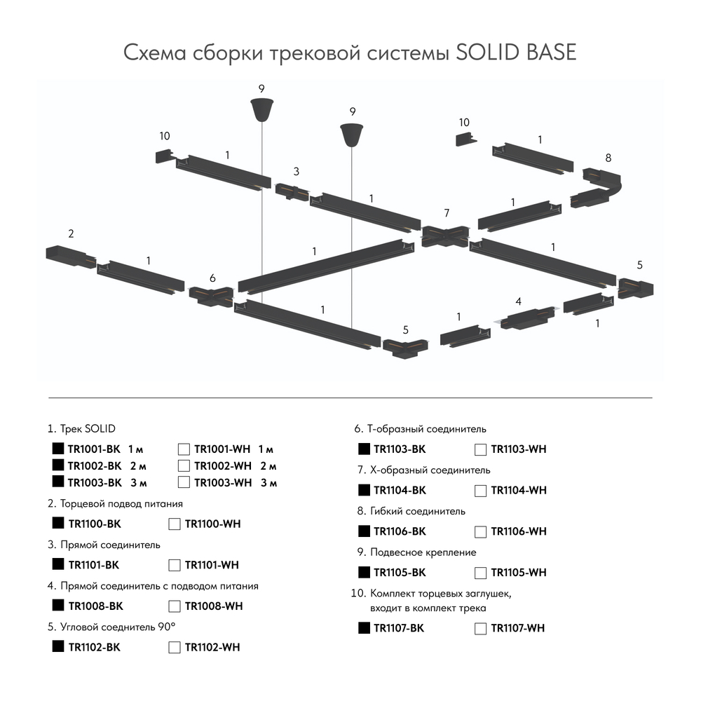 TR1003-WH Шинопровод однофазный, 3 м, белый, заглушки в комплекте