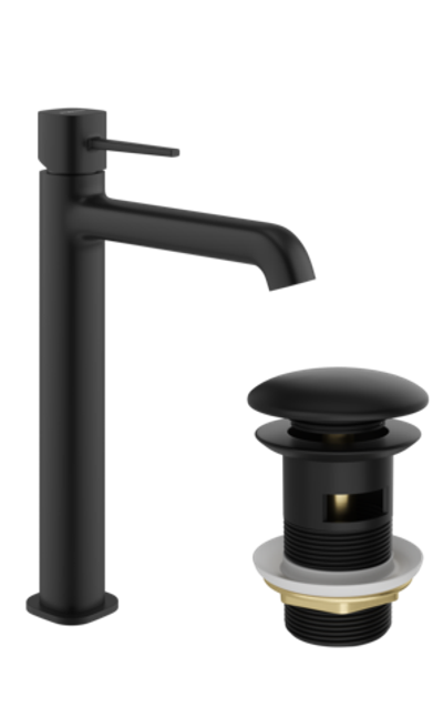 Смеситель для раковины STWORKI Эстерсунд S31020BK + донный клапан SW-001BK черный матовый