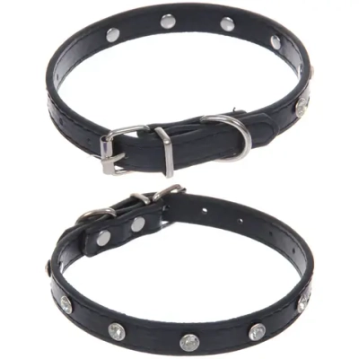 Ошейник для собак и кошек со стразами «На стиле», цвет черный, 1.5см, размер S, 28*30см (лейбл)