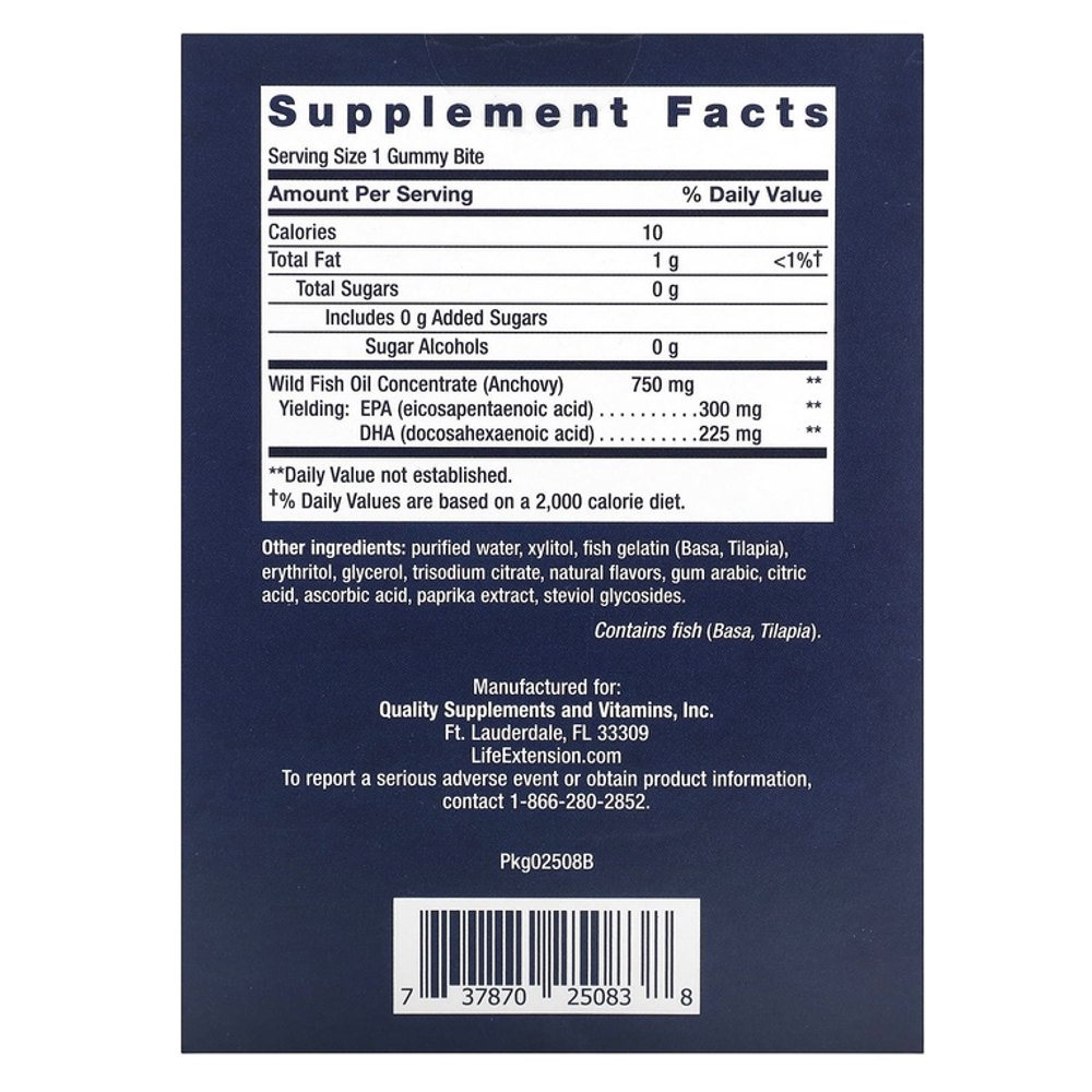 Life Extansion Omega-3 Fish Oil 36 Gummy Bites , Детская Омега 3 в Мармеладках