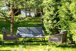 "Канны" лаунж-зона 4-местная из роупа со столом "Верона" (серый гранит), каркас алюминиевый коричневый, роуп коричневый