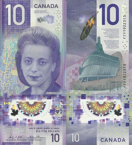 Канада 10 долларов 2018 Виола Десмонд UNC