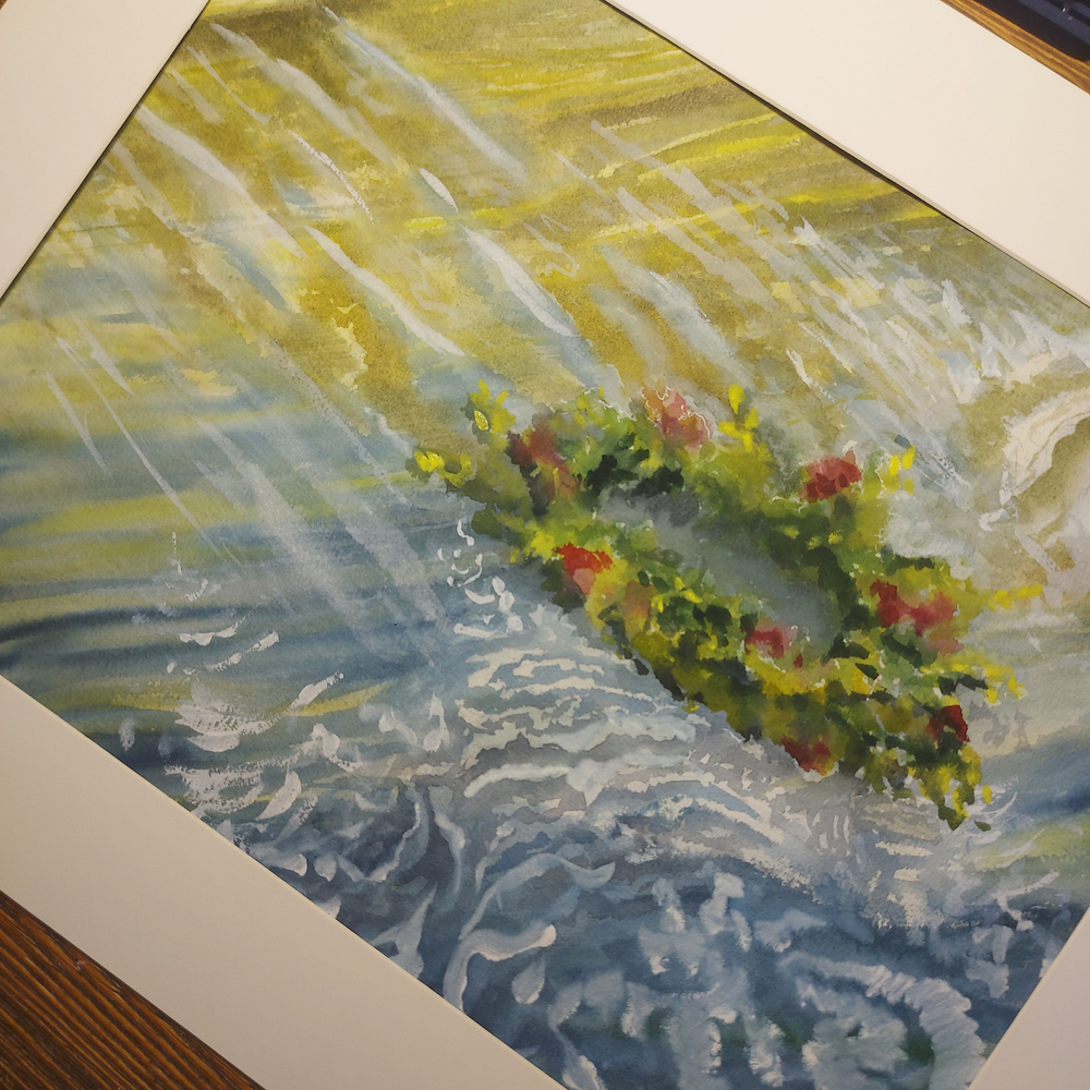 Картина авторская акварельная в паспарту 40х50 см на стену для интерьера "Иван Купала"