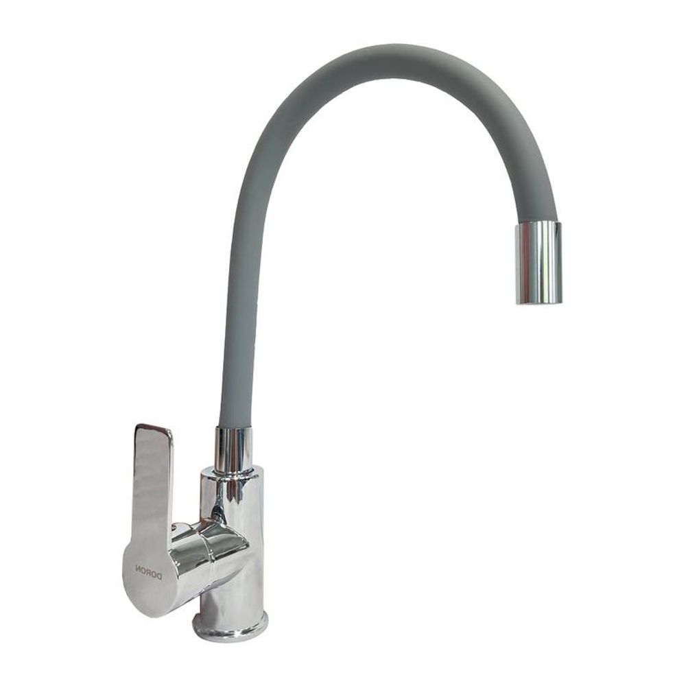 Смеситель для кухни Дорон DC 2655-GREY-N шаровый, серый ,гибкий силиконовый излив