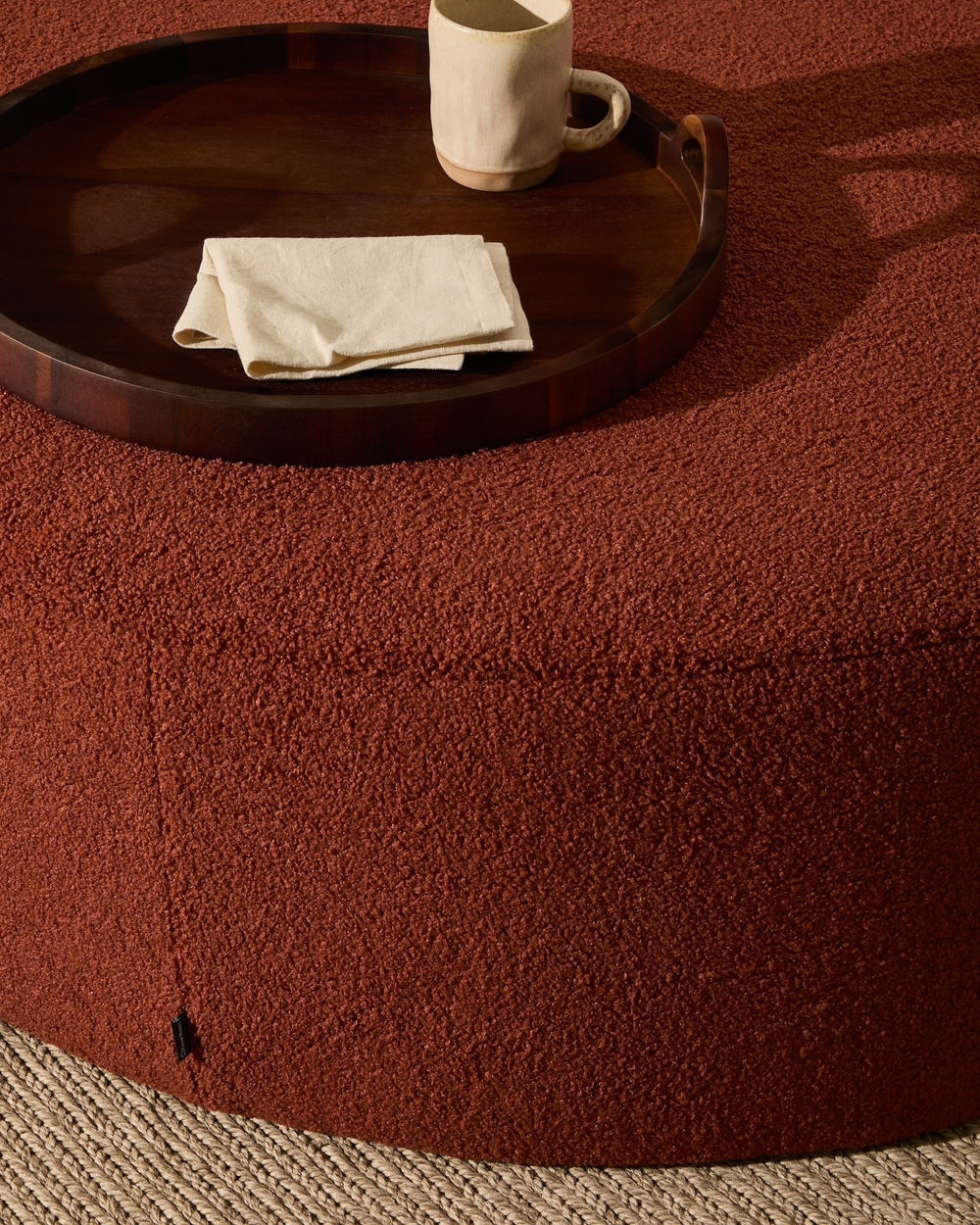 Kaeli Пуф для ног со съемным чехлом из терракотового букле Ø 90