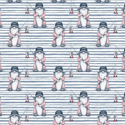 Скандинавский гном-рыбак на полосатом морском фоне