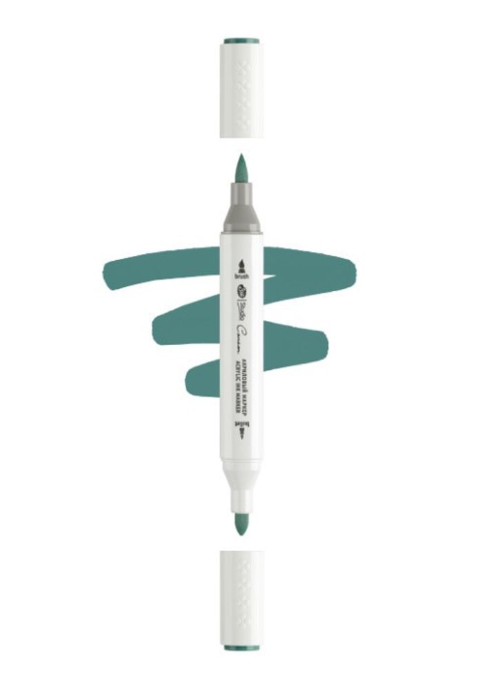 Маркер акриловый 2-х сторонний СОНЕТ кисть/пулевид. сине-зеленый