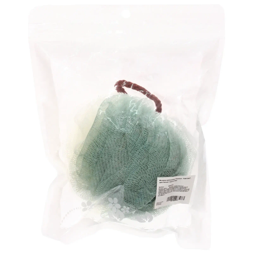Мочалка - шар «Premium - PORTENO», цвет белый / серый, 50гр, (ZIP пакет)