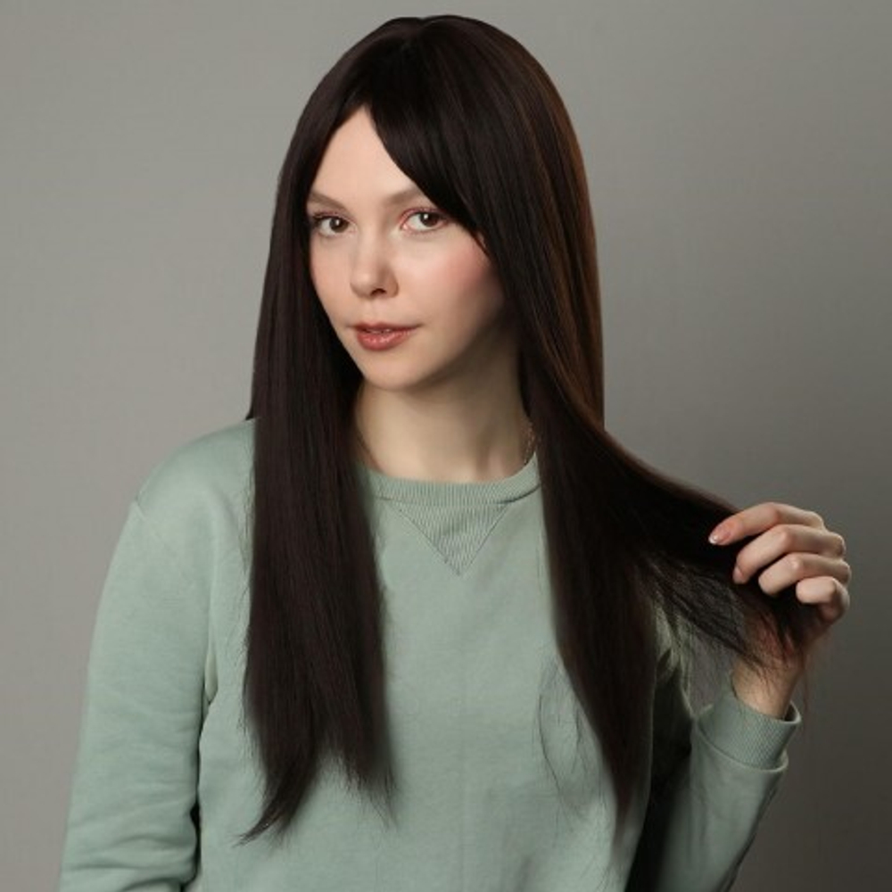 Парик искусственный с чёлкой, 60 см, каштановый цвет