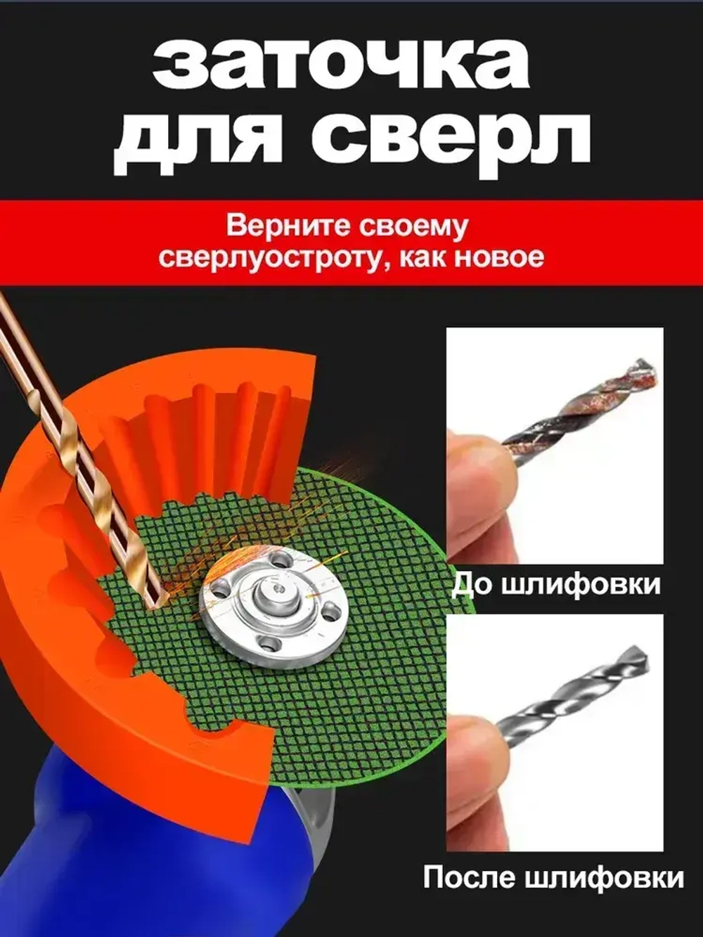 Точилка для сверл 3-12 мм применяемый 125 болгарка быстрая и точная заточка что позволяет просверливать больше отверстий 1 шт Оранжевый