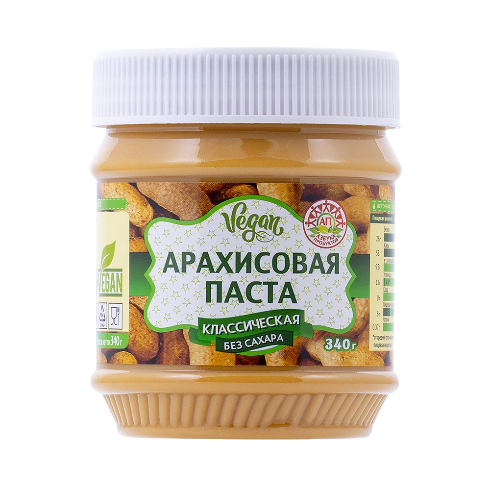 Паста арахисовая Азбука продуктов Классическая без сахара, 340 гр