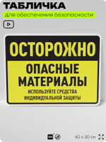 Табличка для обеспечения безопасности "Осторожно опасные материалы используйте средства индивидуальной защиты", для производства, предприятия, 40х30 см, Silver Plane x Айдентика Технолоджи