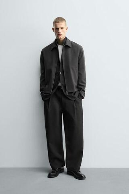 ZARA БРЮКИ BALLOON FIT С ЗАЩИПАМИ, ЧЕРНЫЙ