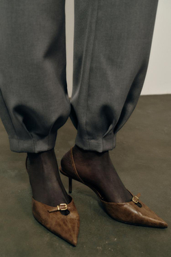 ZARA ТУФЛИ-МЮЛИ С ПРЯЖКОЙ, КОРИЧНЕВЫЙ