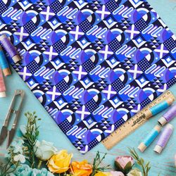 Ткань бязь мелкий графичный узор на синем фоне