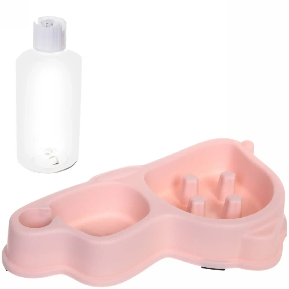 Миска пластиковая для медленного кормления с автопоилкой «Колор-Один дома» 33*18*17,5см 320мл цвет нежно-розовый