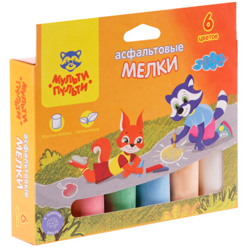 Мелки цветные для асфальта Мульти-Пульти, 6цв., круглые картонная коробка, европодвес