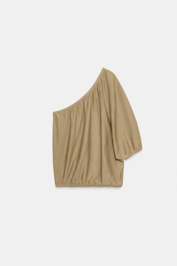 ZARA ТОП АСИММЕТРИЧНОГО КРОЯ, СВЕТЛО-БЕЖЕВЫЙ