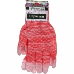 Перчатки нейлоновые «Аурэль» с ПВХ покрытием облив пальцев и точкой, красный меланж 8 р-р ДоброСад