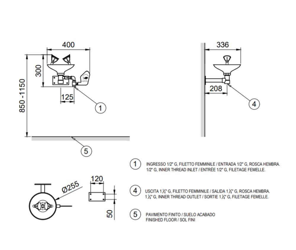 Аварийный фонтан настенный нерж. сталь BOCCHISF SC300 зеленый