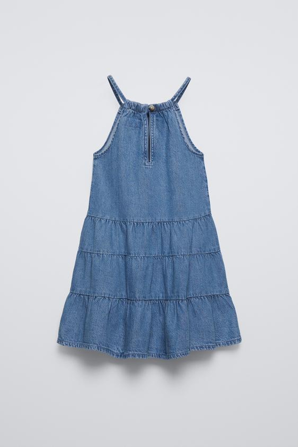 ZARA ЯРУСНОЕ ДЖИНСОВОЕ ПЛАТЬЕ, СИНИЙ